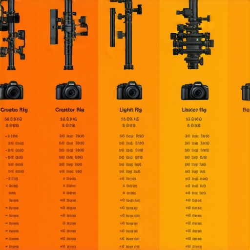 A detailed comparison chart highlighting features and prices of various creator rigs, lighting, and camera equipment.