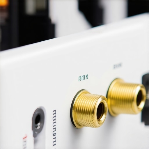 Ground Loop Isolator Close-Up Compact plastic ground loop isolator connected in an audio setup.