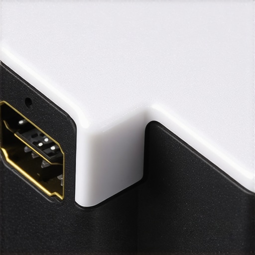 Close-up of a plastic HDMI port clamp showing tension and material