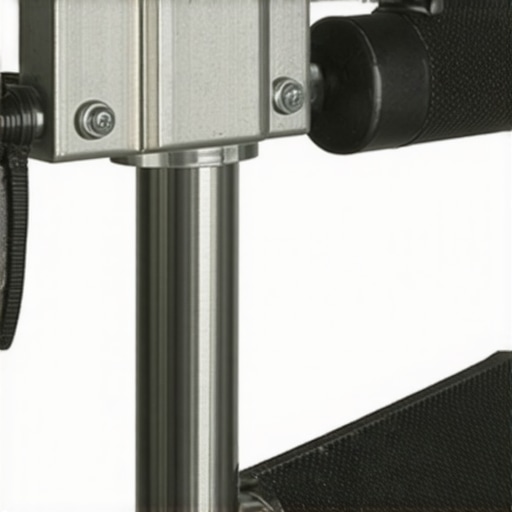 Close-up of steel C-stand clamp's locking screw and textured grip.