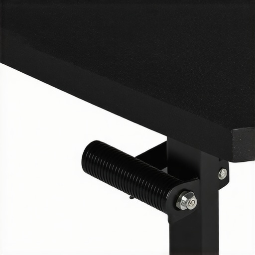 Close-up of a sturdy metal desk clamp with rubber padded contact surfaces and locking mechanism.