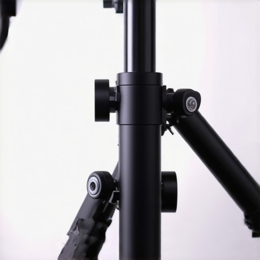 Detail of sturdy metal locking mechanism on a studio lighting stand