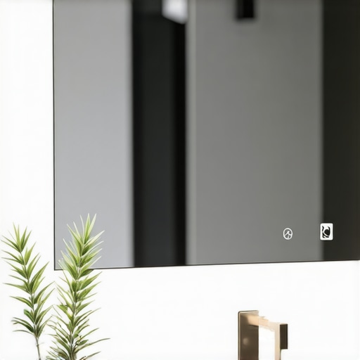 LED-Lighted Bathroom Mirror Touch Control Close-up of modern bathroom mirror with LED lighting and touch controls