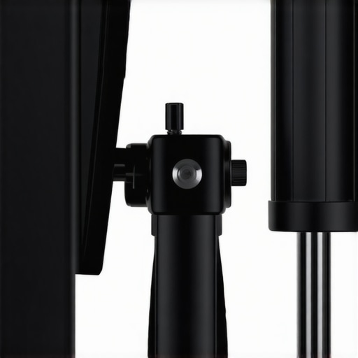 Close-up view of a portable light stand's locking system and material construction.