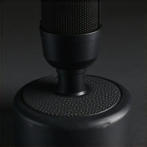 Close-up image of a lightweight plastic microphone base with textured rubber bottom and mount fixture.
