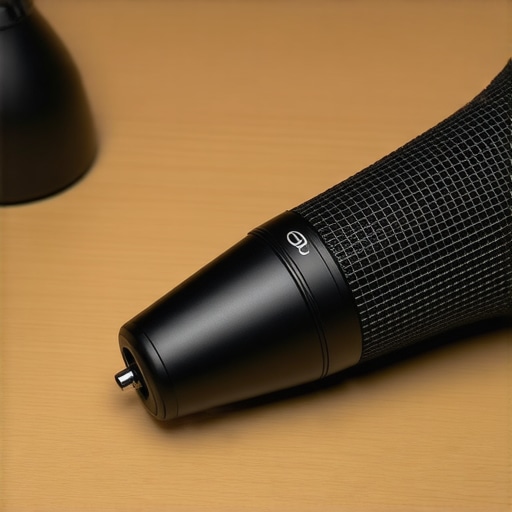 Close-up of the solid state microphone highlighting its sturdy construction and sleek design.