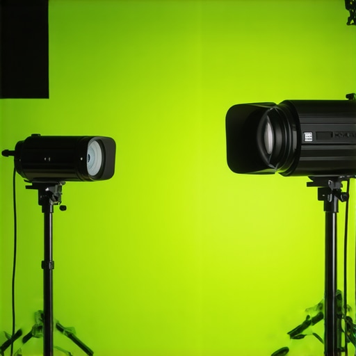 A professional green screen setup showcasing lighting techniques to minimize spill