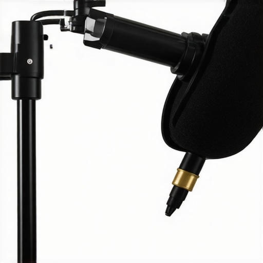 Plastic Counterweight on Boom Arm A plastic counterweight clipped onto a microphone boom arm showing its lightweight build.