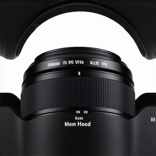 A matte-finished plastic lens hood mounted on a camera lens, showing its lightweight and durable build