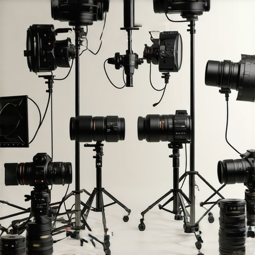 Professional studio lighting and camera rig with accessories on set.
