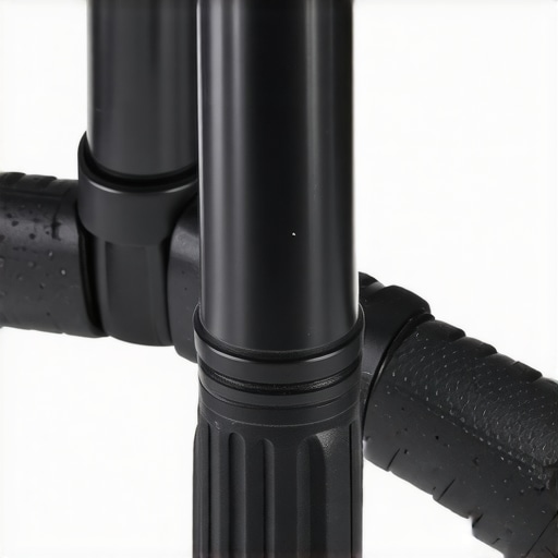 Close-up of rubber wedge stabilizer on tripod leg showing textured surface and durable material.
