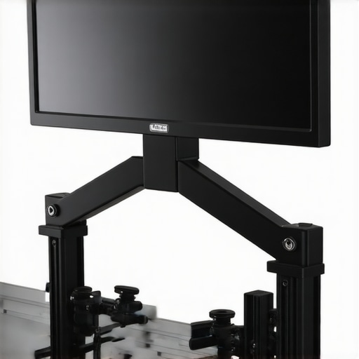 Detailed view of a durable steel monitor mount arm with adjustable joints and matte finish.