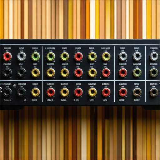 Close-up of a professional audio interface showing input/output ports and control knobs