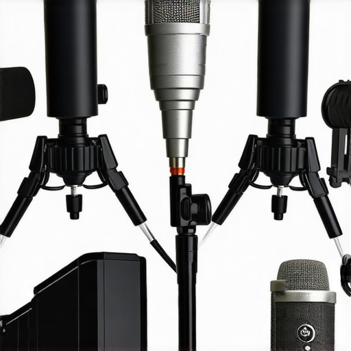 Various studio gear including microphones, lights, cameras, and rigs arranged for comparison