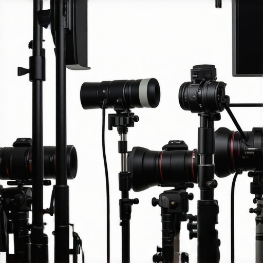 A busy professional studio with lighting, cameras, and microphones operational during a shoot.