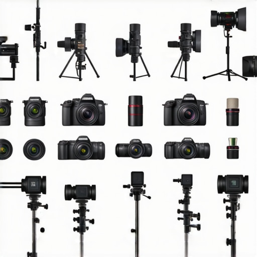 Studio Gear Comparison Various top studio equipment including camera, microphone, light panels, and creator rigs laid out for comparison.