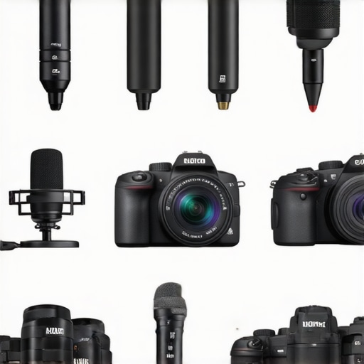 A visual comparison of affordable and high-end studio equipment including microphones, cameras, and lighting kits.