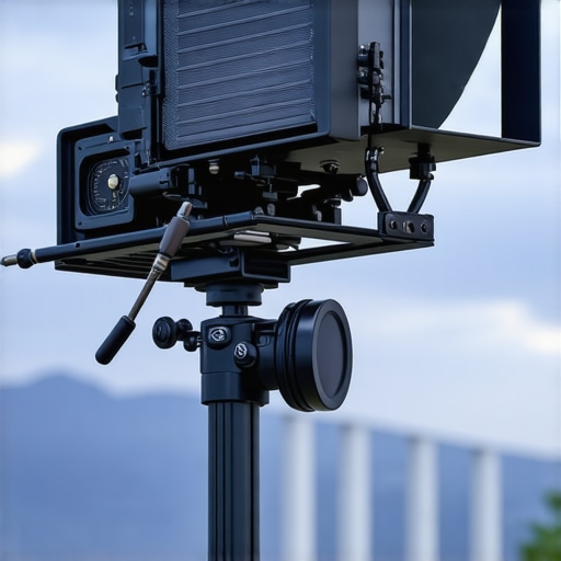 Studio Gear in Real-World Conditions Camera, microphone, and lighting equipment in outdoor setting undergoing stress test.