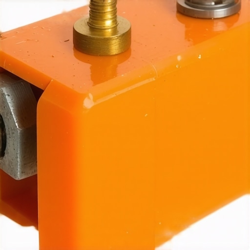 Close-up of a dense plastic and metal studio counterweight with locking mechanism