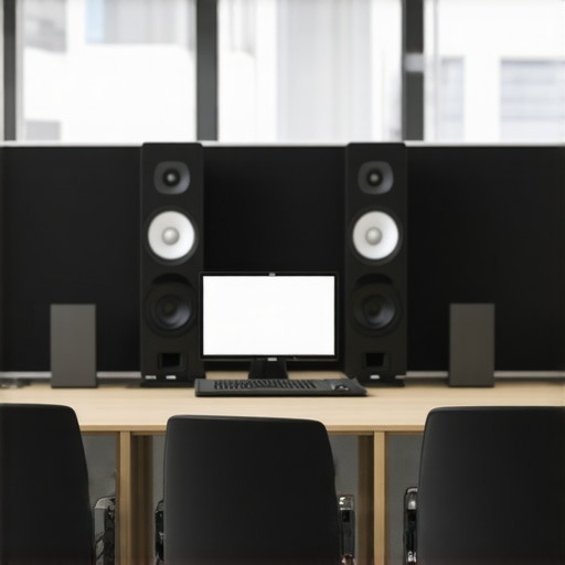 Professional studio setup showcasing acoustic panels and durable furniture