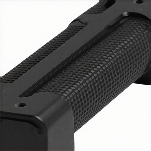Close-up of titanium camera rail showing textured grip and sleek matte finish
