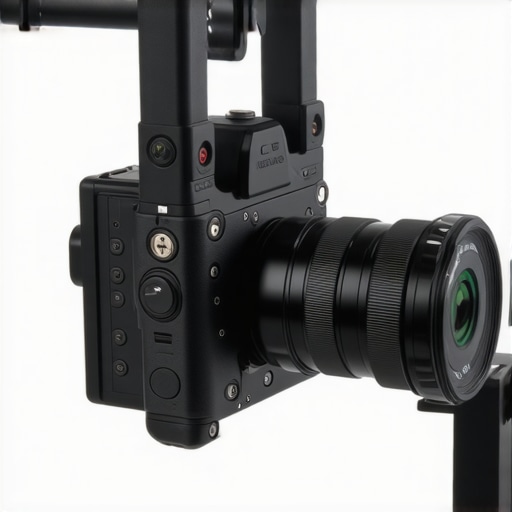 Titanium Quick-Release System Close-Up Detailed shot of the titanium quick-release mechanism on a camera setup.