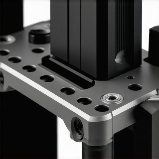 Detailed view of a V-mount plate with release lever and mounting slots