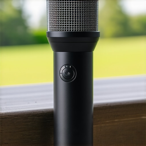 Close-up of weatherproof microphone used outdoors