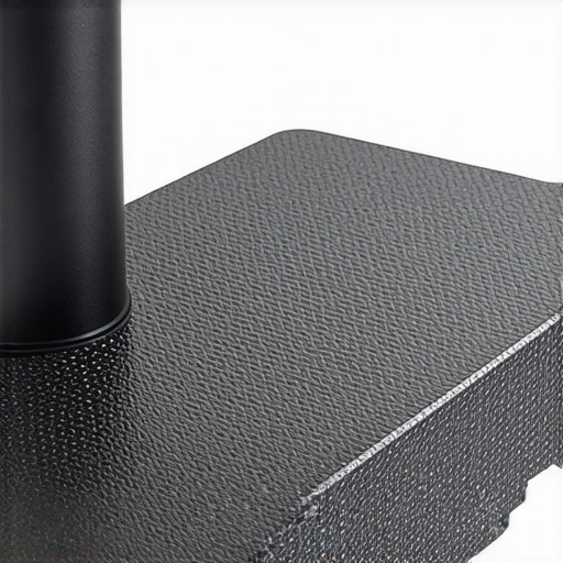A sturdy metal weighted desk base with a clamp, supporting studio equipment on a cluttered desk.