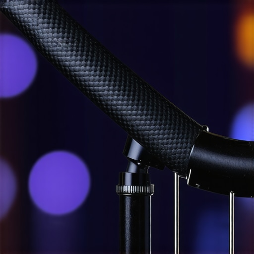 3K Carbon Fiber Weave Detail A close-up view of the 3K carbon fiber texture and stainless steel mounting threads on a minimalist studio pole.