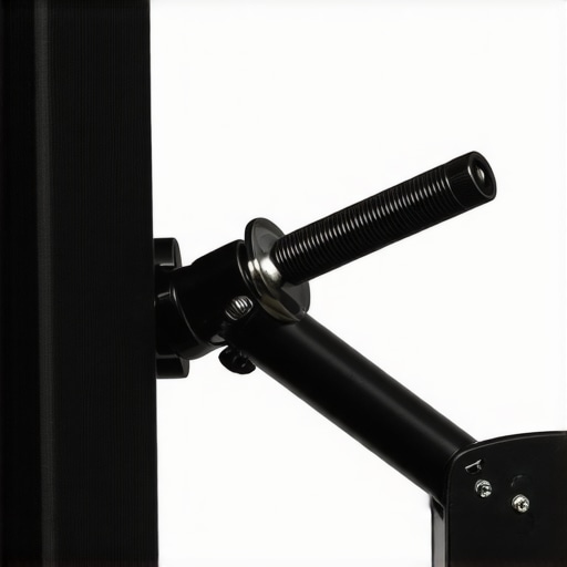 A person using a hex key to adjust the tension of a silver gas spring monitor arm in a studio.