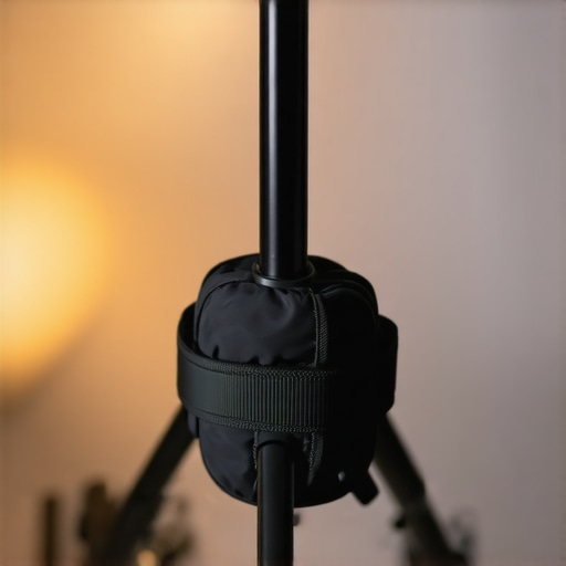 Close-up of a budget ankle weight used as a stabilizer for studio lighting gear.