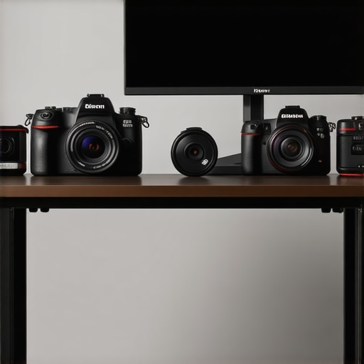 Side-by-side comparison of a standard digital camera and a professional creator rig equipped with a cage and studio gear.