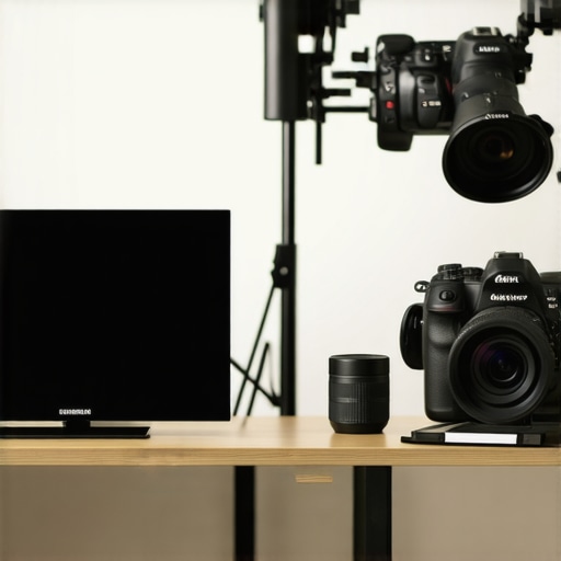 Budget Field Monitor vs Professional Monitor Comparison A comparison of a budget $50 field monitor and a premium professional field monitor on a studio desk.