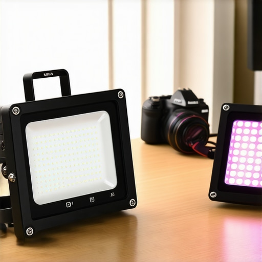 A visual comparison showing the size and build quality differences between a budget $15 LED panel and a premium professional studio light.