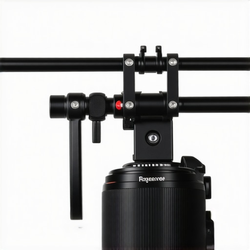 Budget Lens Support Performance Test Close-up of a budget 15mm rail lens support holding a heavy cinema lens
