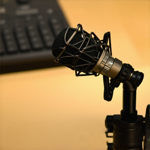 Budget Microphone Rig Performance Test Close-up of a microphone shock mount and boom arm on a gaming desk during a performance test.