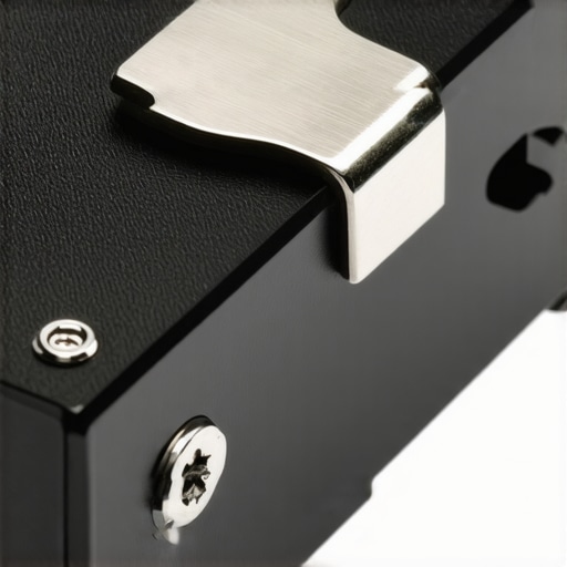 A detailed view of the aluminum construction and locking lever on a cinema camera battery plate.