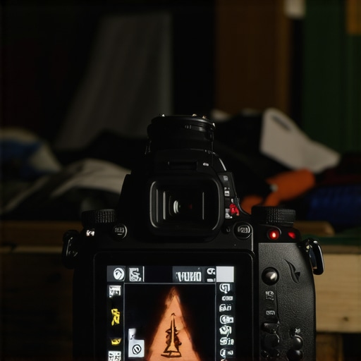 Camera Overheating Warning in Small Studio Close up of a camera displaying a thermal warning icon on its screen while filming in a tight studio space