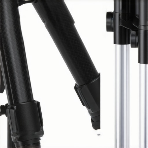 Carbon Fiber vs Aluminum Tripod Build Comparison A comparison showing the thick carbon fiber weave of a Gitzo tripod next to a traditional aluminum Manfrotto leg.