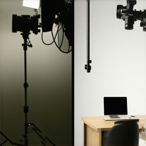 Ceiling Mount vs C-Stand Space Comparison Comparison of studio floor space between a ceiling mounted camera rig and a traditional C-stand setup.
