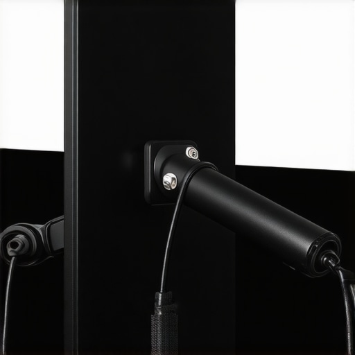 Close-up of a VESA-mounted friction arm A professional friction arm used to mount a microphone directly to a monitor VESA plate.