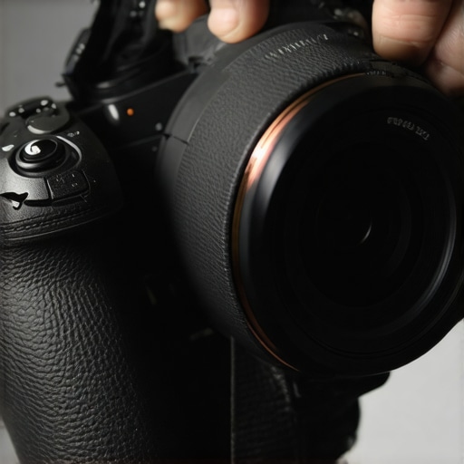 A photographer holding a camera protected by a black silicone skin showing texture and grip.