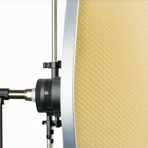 High-density acoustic foam and vented metal panels of a microphone isolation shield