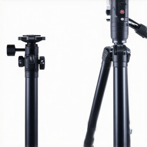 A side-by-side comparison of a low-end plastic tripod and a high-end aluminum camera support system.