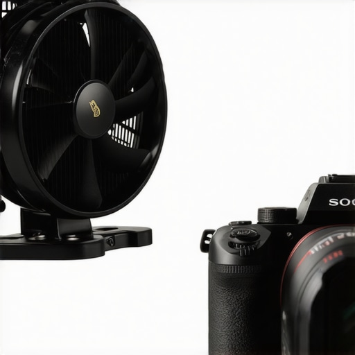 Comparing Budget and Premium Camera Cooling Solutions A side-by-side comparison of a $15 generic budget camera fan and a high-end Tilta cooling system on a mirrorless camera.