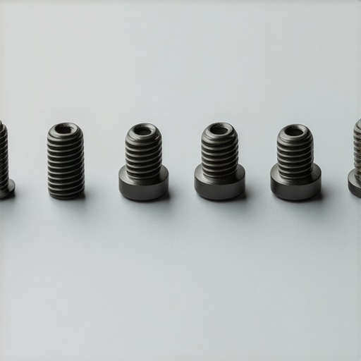 Comparing Camera Mounting Screws A collection of 1/4 inch and 3/8 inch stainless steel camera screws compared on a professional workbench.