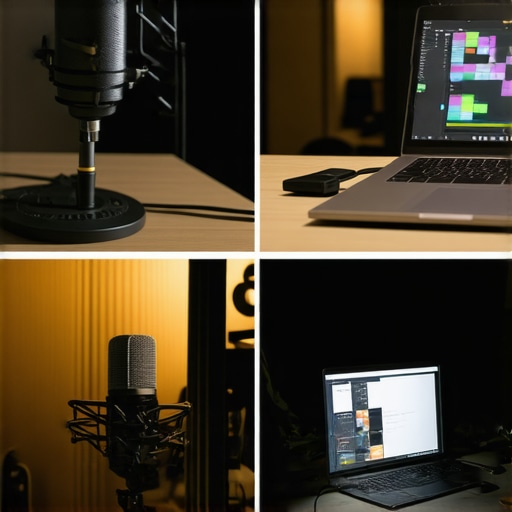 Comparison of a professional recording studio gear setup and a basic laptop recording environment.