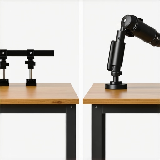 A visual comparison between a $15 metal clamp and a professional Elgato-style mounting system for creators.