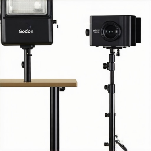 Side-by-side comparison of a slim Godox ES45 and a bulky Aputure light on a tripod